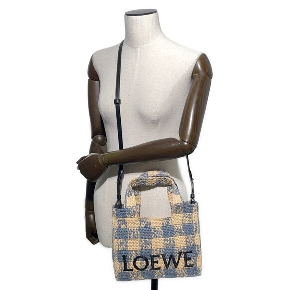 LOEWE Loewe Font Tote Size Small Raffia Natural/Light Blue ALF1B59X16 - Picture 4 of 13